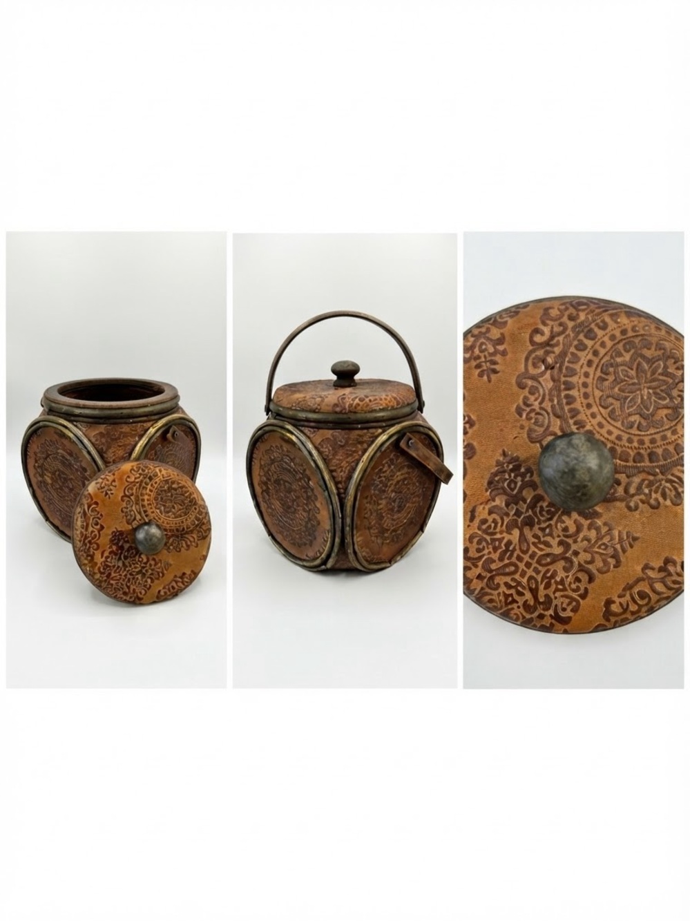 Handcrafted Rustic Brown Decorative Storage Jar with Lid and Handle - Picture 4 of 7
